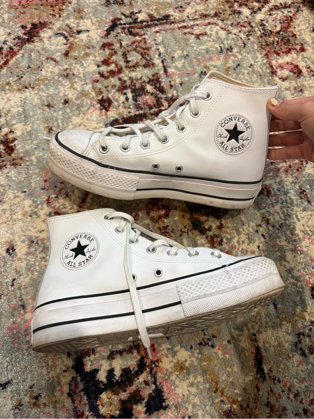 Converse white leather platform shoes